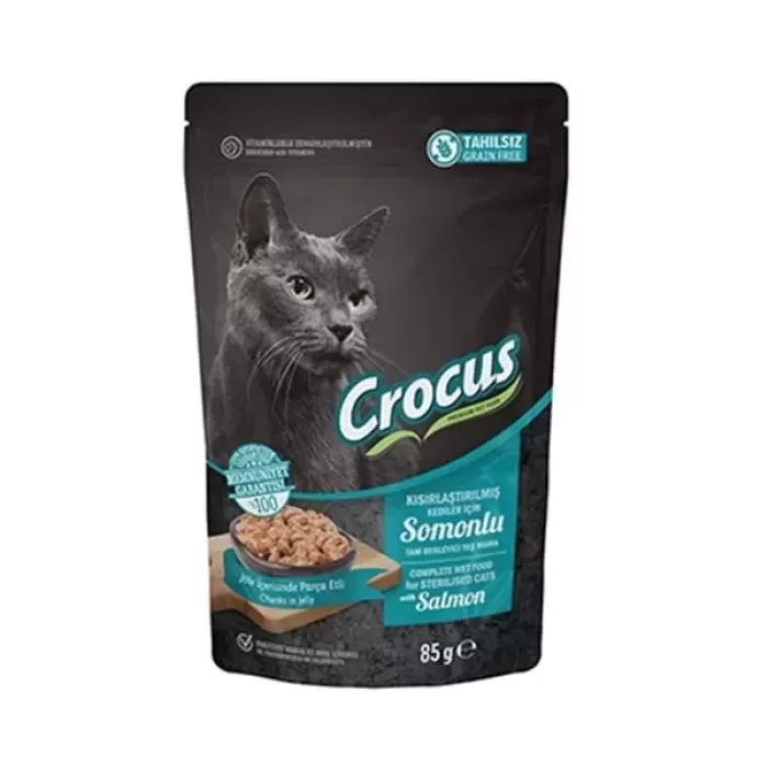 Crocus Tahılsız Pouch Jöleli Somonlu Kısırlaştırılmış Konserve Kedi Maması 85 Gr