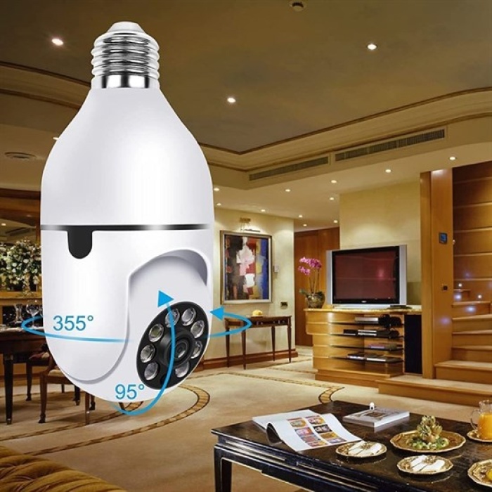 WiFi 360 Panoramik Ampul Kamera Gece Görüş Ses Akıllı Hareket Algılayıcı (4434)