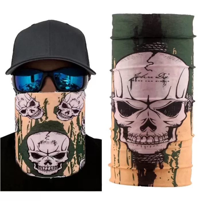 Haki Yeşil Renk Üzeri Likralı Kuru Kafa Kafatası Baskılı Baf Buff Bandana 25x48 Cm