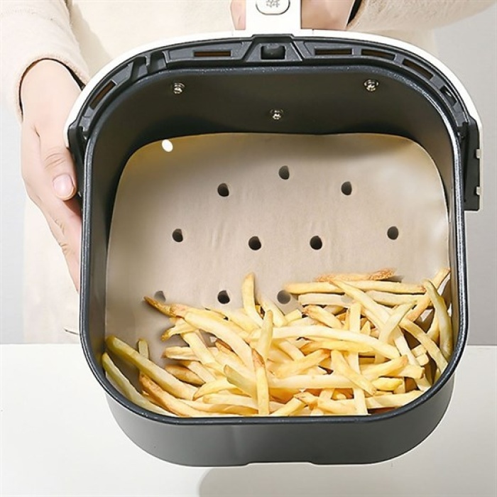 100 Adet Air Fryer Pişirme Kağıdı Tek Kullanımlık Hava Fritöz Yapışmaz Yağlı Kağıt Delikli  Model (4434)