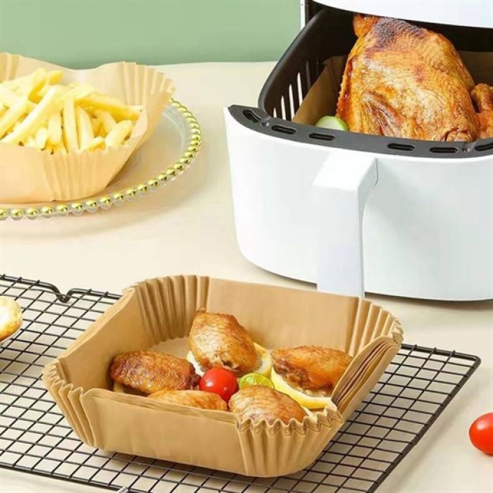 50 Adet Air Fryer Pişirme Kağıdı Tek Kullanımlık Hava Fritöz Yağ Geçirmez Yapışmaz Kare Tabak Model (4434)