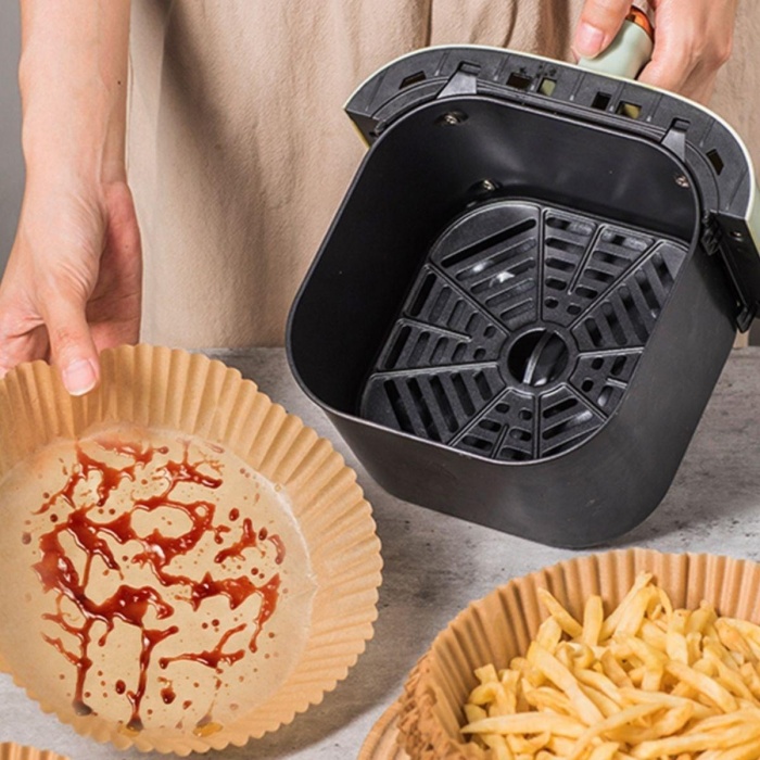 50 Adet Air Fryer Pişirme Kağıdı Tek Kullanımlık  23 Cm Yuvarlak Pişirme Kağıdı XXL PVC li (4434)