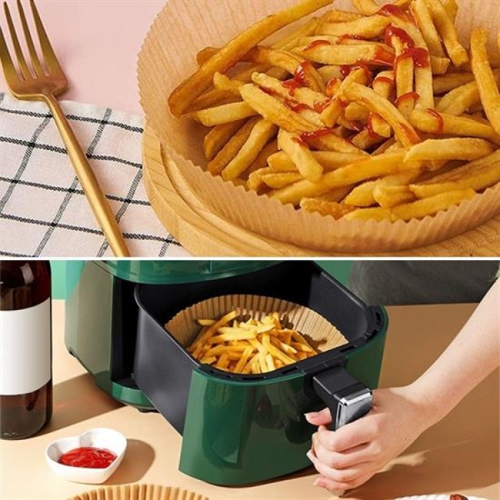 100 Adet  Air Fryer Pişirme Kağıdı Tek Kullanımlık  Yağlı Kağıdı Yuvarlak Tabak Model (4434)