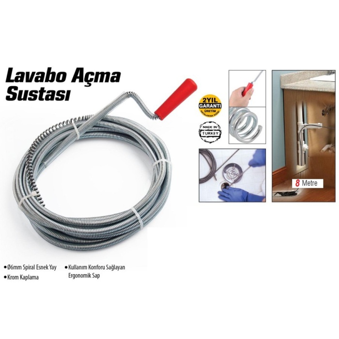 Lavabo Ve Gider Boruları Açacağı - Lavabo Açma Sustası - 8Metre (4434)