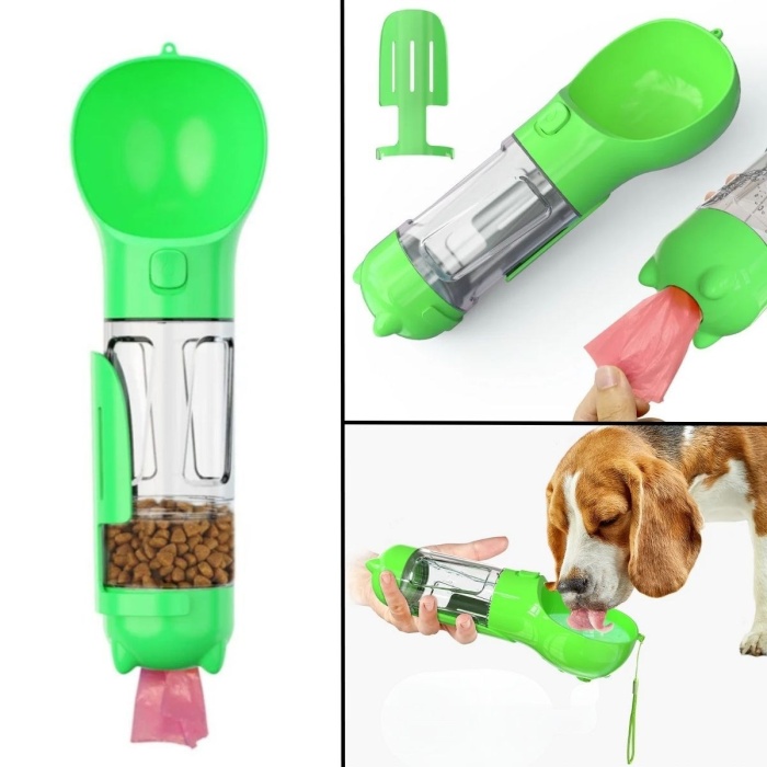 Taşınabilir Hazneli Mama Kaplı ,Kaka Poşetli Kedi,Köpek Suluğu-300ml (4434)