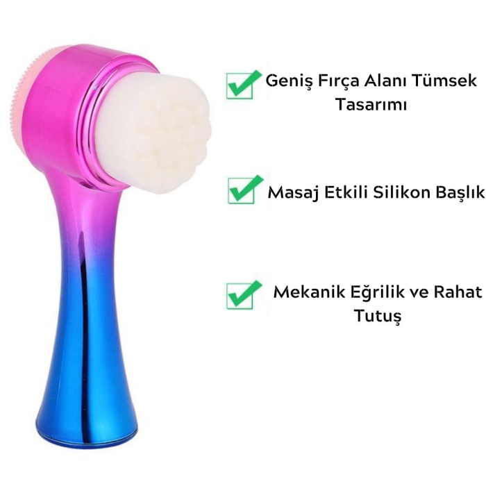 Çift İşlevli Renkli Cilt Yüz Temizleme Fırçası Peeling Masaj Etkili Gözenek Temizleyici Alet (4434)