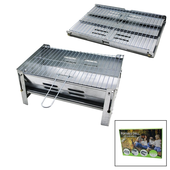 PORTABLE GRILL  KOMPLE KATLANIR  PORTATİF - PRATİK GALVANİZ METAL MANGAL  27X40X20CM (4434)