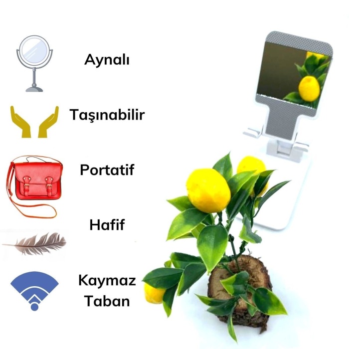 Siyah Aynalı Cep Telefonu Sabitleyici Stand Katlanabilir Ayarlanabilir Telefon Standı (4434)