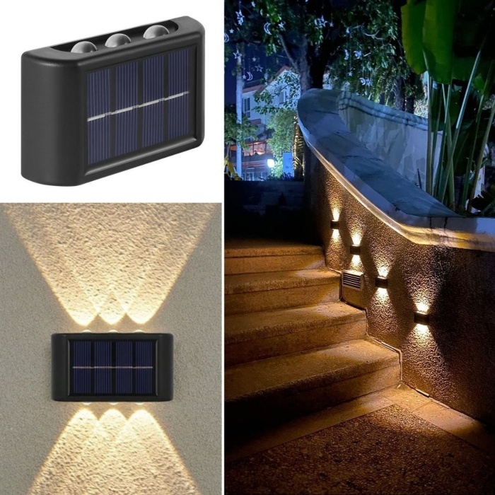 6 Ledli Solar Güneş Enerjili Aplik Led, Dekoratif Duvar Monteli Gün Işığı Led (4434)