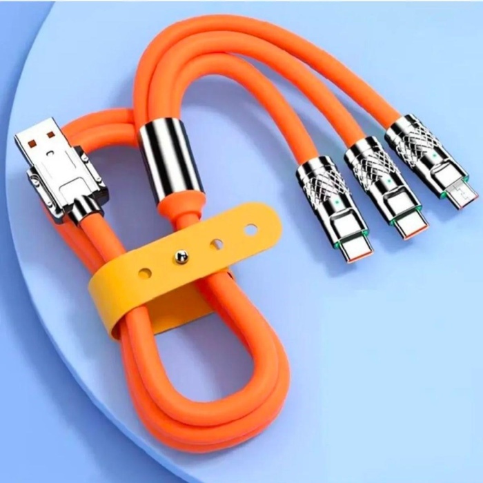 3 in 1 Type-C + Micro Usb + Lightning Hızlı Şarj Kablosu Silikon Kablo 1 Metre Opp Ambalaj (4434)