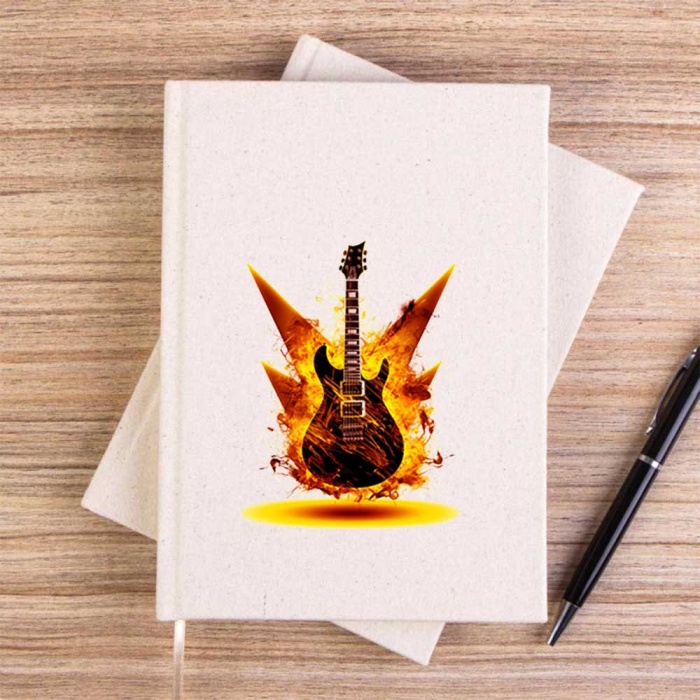 Classic Guitar Yellow Fire Çizgisiz Kanvas Defter