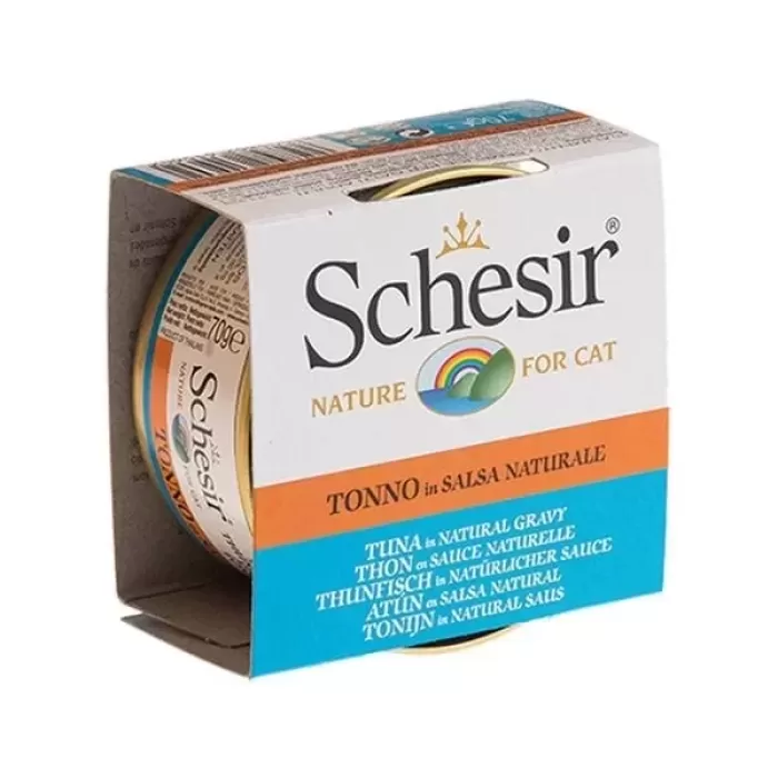 Schesir Broth Naturel Sauce Çipura ve Ton Balıklı Yetişkin Konserve Kedi Maması 70 Gr