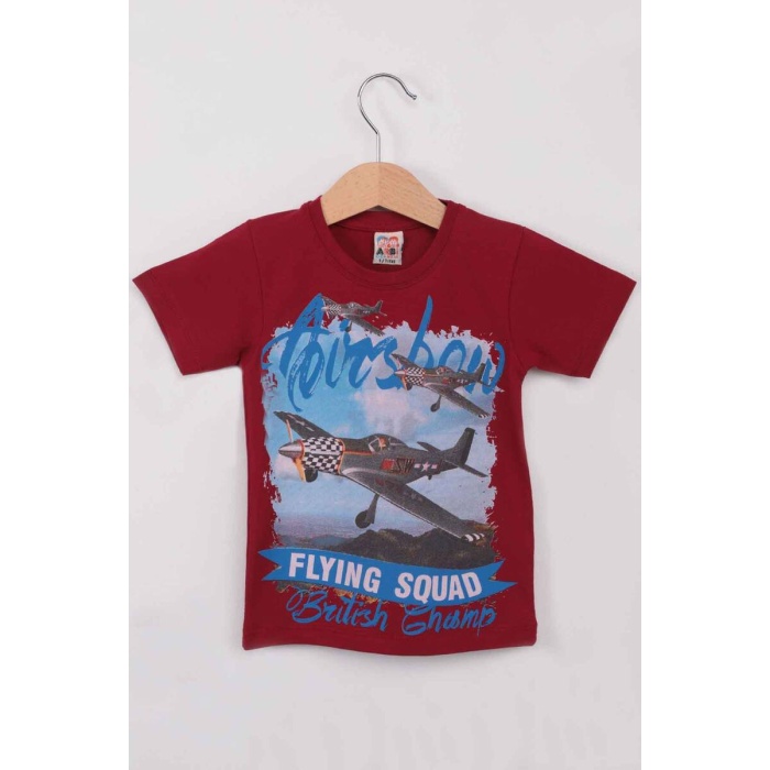 Airplane Baskılı Erkek Çocuk Tshirt Kod/Renk: Bordo