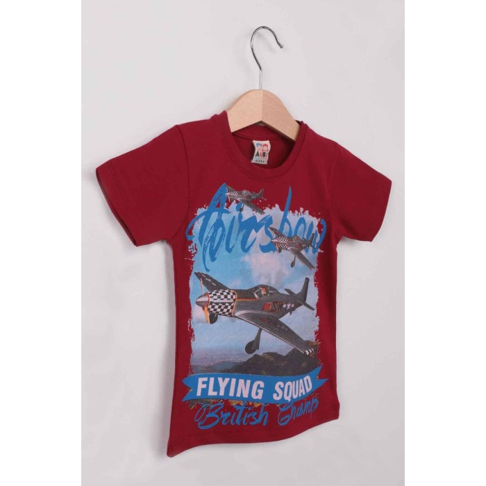 Airplane Baskılı Erkek Çocuk Tshirt Kod/Renk: Bordo