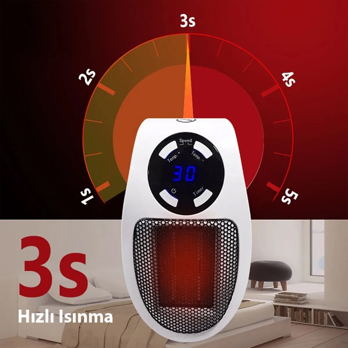 500 WATT PRİZ TİPİ UZAKTAN KUMANDALI TAŞINABİLİR ISITICI (ZAMANLAYICI) (OM-1211) (4767)