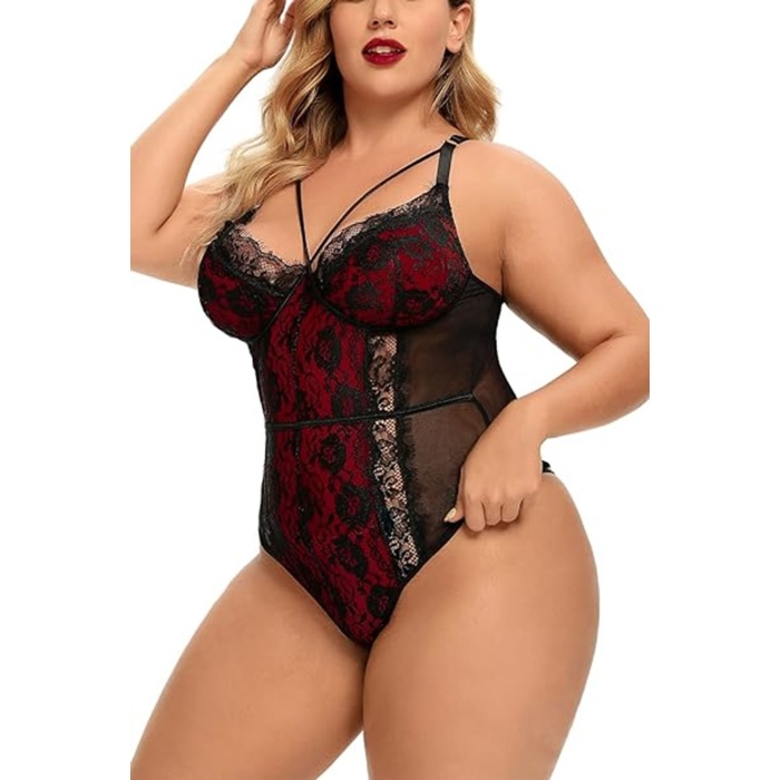 Kadın Büyük Beden Dantelli  Babydoll Bodysuit   Kostüm