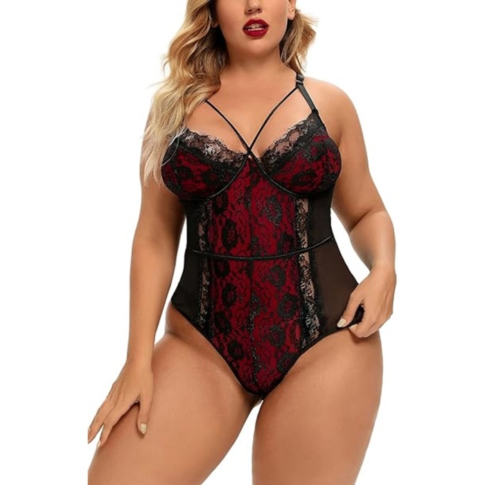 Kadın Büyük Beden Dantelli  Babydoll Bodysuit   Kostüm