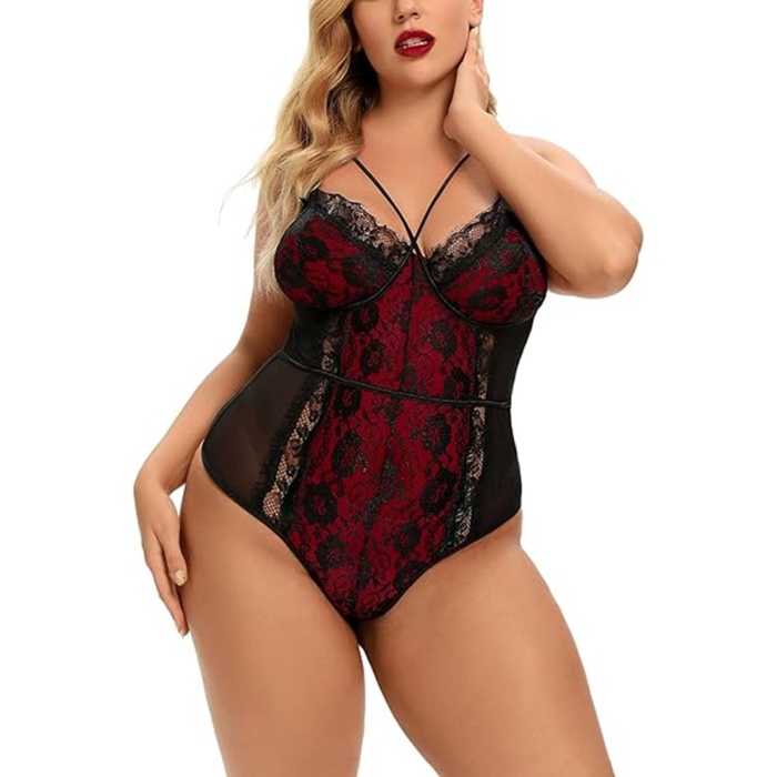 Kadın Büyük Beden Dantelli  Babydoll Bodysuit   Kostüm