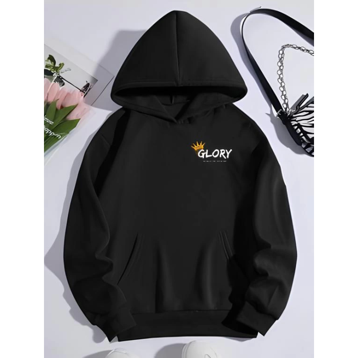 Kışlık Üç İplik Kapşonlu Sweatshirt - Siyah