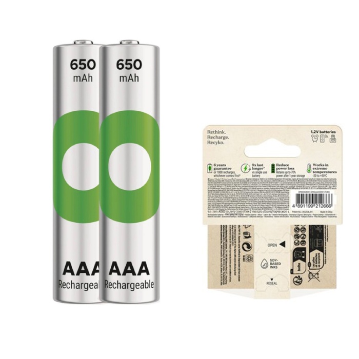 Gp Recyko 650 Mah R03 Aaa Şarjli 2Li̇ İnce Kalem Pi̇l Gp65Aaahce-2Eb2 (Gprhch63E000) (4172)