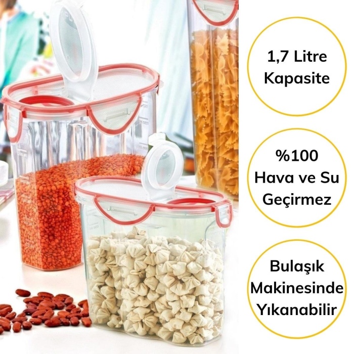 Kilitli Kapaklı Contalı Hava,Su Sıvı Geçirmez 1,7 Litre Erzak Saklama Kabı-Sa585 (4172)