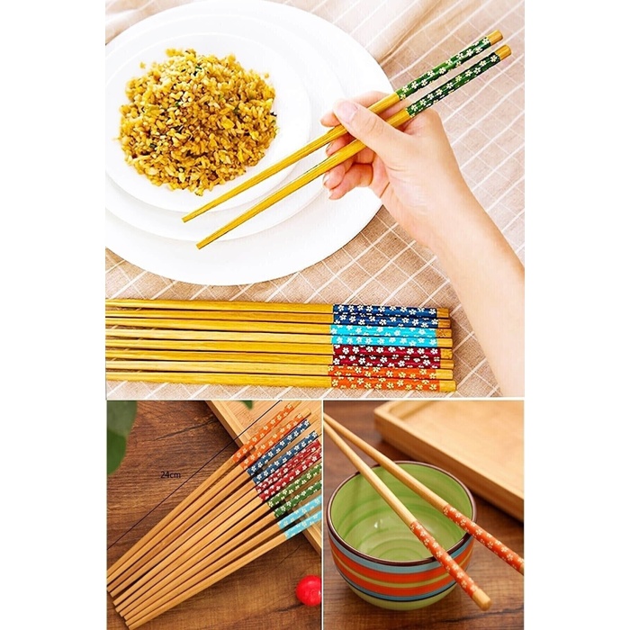 Bambu Chopstick Çubuk Yemek Çubuğu Yıkanabilir Tekrar Kullabilir (10 Çift- 20 Adet ) (4172)