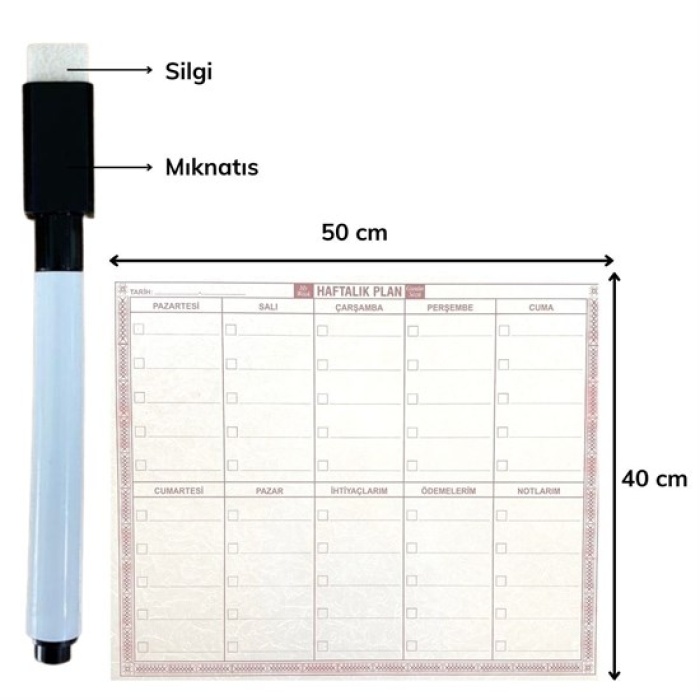 Şeffaf Kendiliğinden Yapışkanlı Kalemli Haftalık Planlayıcı 40Cm-50Cm (4172)