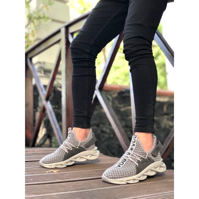 BA0350 Yüksek Taban Tarz Sneakers Cırt Detaylı Gri Erkek Spor Ayakkabısı