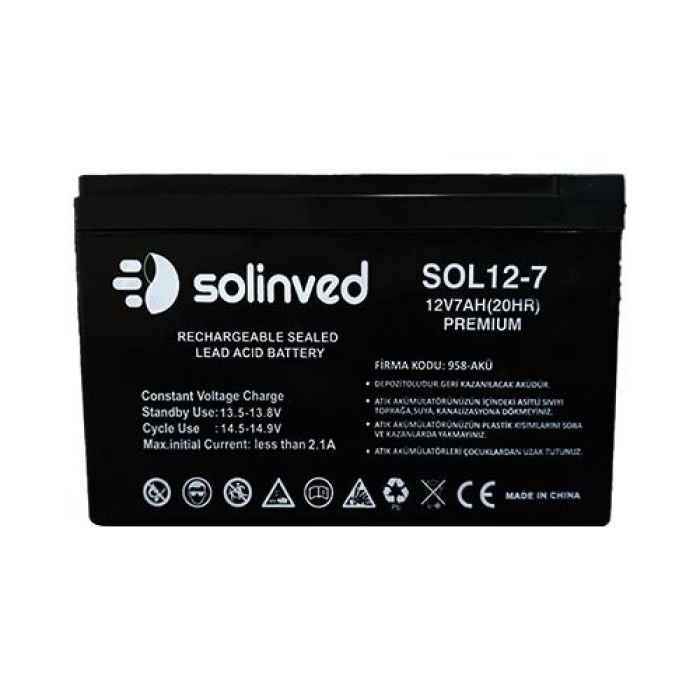 SOLINVED 12V 7AH LEAD ACID BATTERY (PREMIUM)