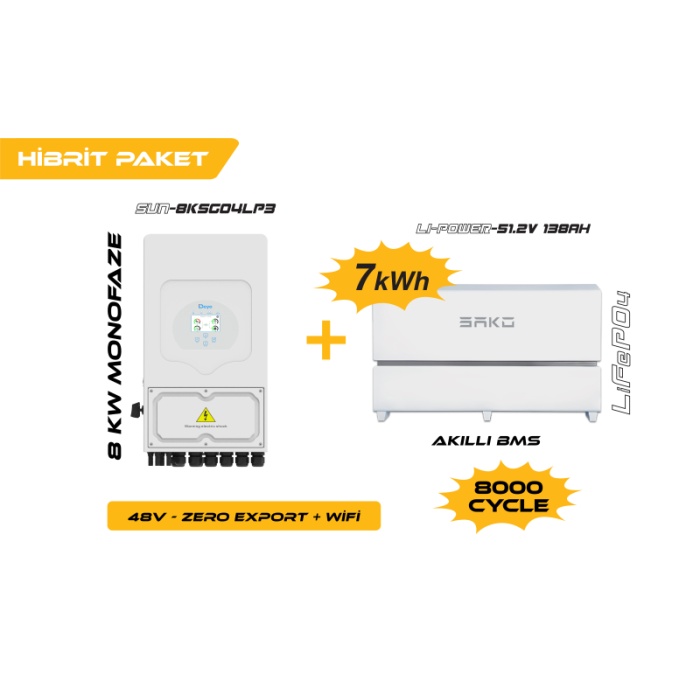 8KW On-Grid Hibrit Monofaz Paketi LV (48V)