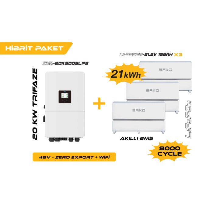 20KW On-Grid Hibrit Trifaz Paketi LV (48V)