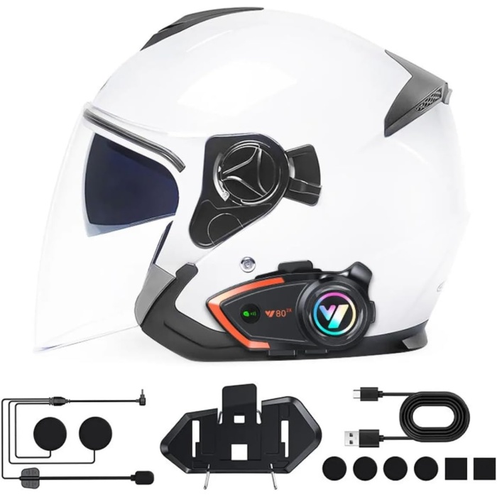 80-2X Motosiklet İntercom Kask Kulaklığı 2 Kişilik Bağlantı RGB Işıklı Bluetooth Kulaklık Seti