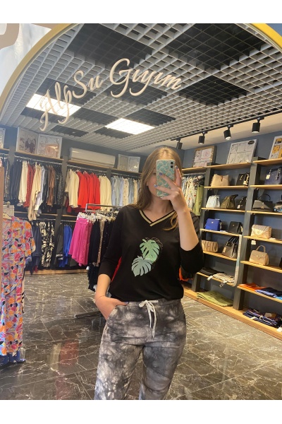 SEMENTA ÖNÜ YAPRAK DESENLİ CROP TSHIRT