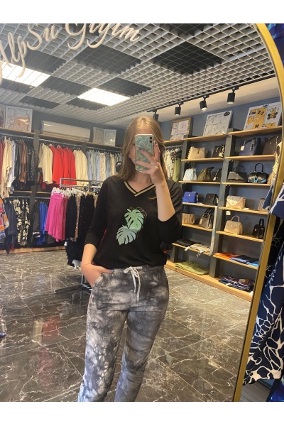 SEMENTA ÖNÜ YAPRAK DESENLİ CROP TSHIRT