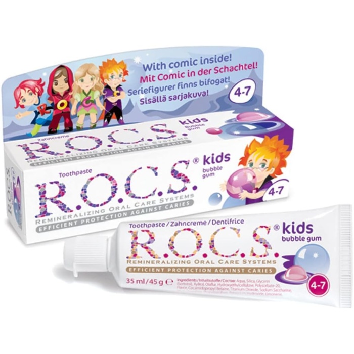 ROCS Kids 4-7 Yaş Meyveli Çocuk Diş Macunu (Balon Sakızı) 35ml