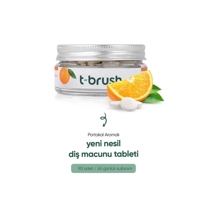 T-Brush Portakal Aromalı Florürsüz Diş Macunu 90 Tablet