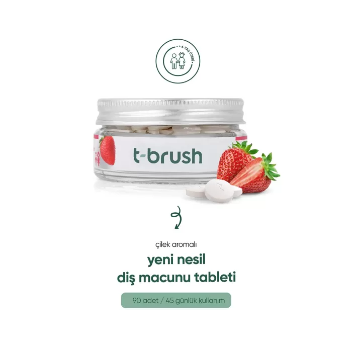 T-Brush Çilek Aromalı Florürsüz Çocuklara Özel Diş Macunu 90 Tablet