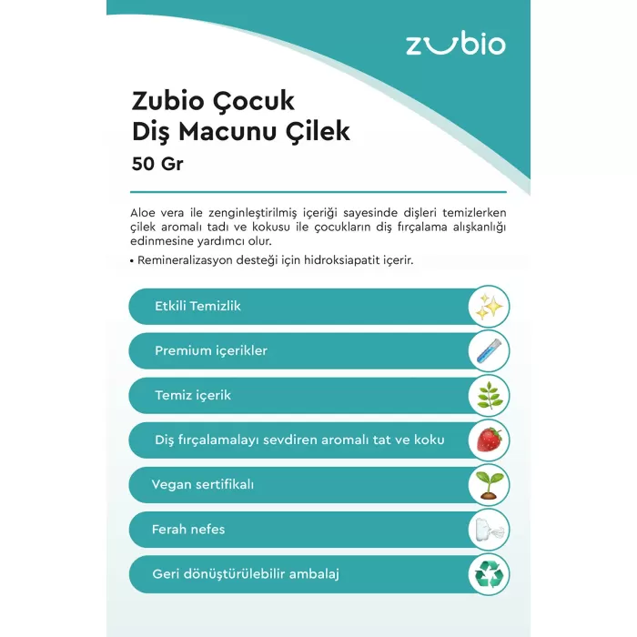 Zubio Çocuk Diş Macunu 50 gr - Çilekli