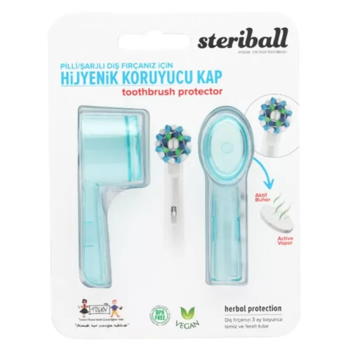 Steriball Pilli veya Şarjlı Diş Fırçaları İçin Hijyenik Diş Fırçası Kabı - Açık Mavi