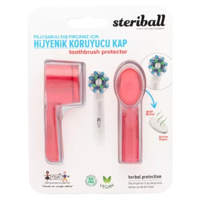 Steriball Pilli veya Şarjlı Diş Fırçaları İçin Hijyenik Diş Fırçası Kabı - Kırmızı