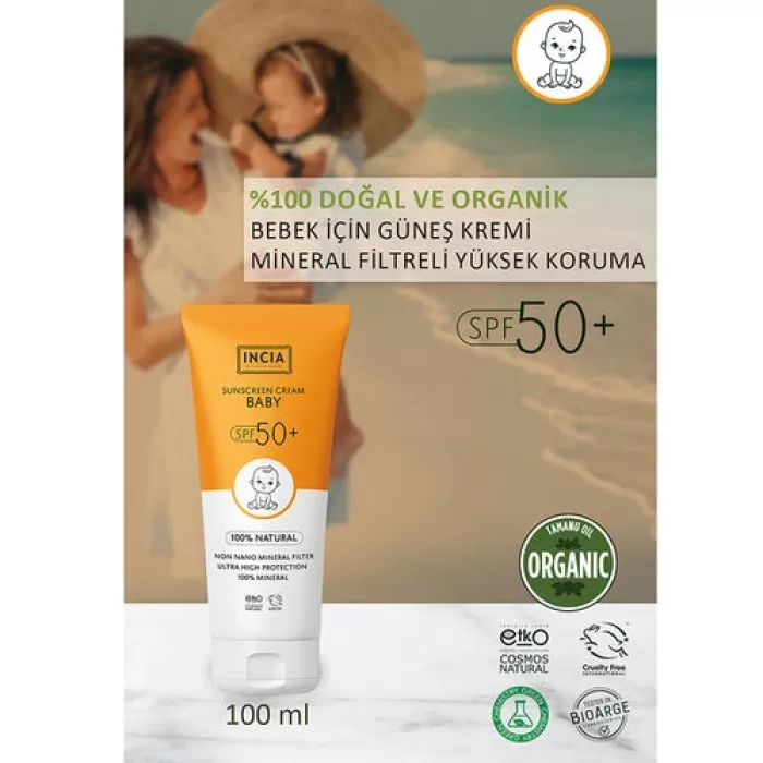 INCIA Bebek İçin %100 Doğal Güneş Kremi Spf50 100 ml