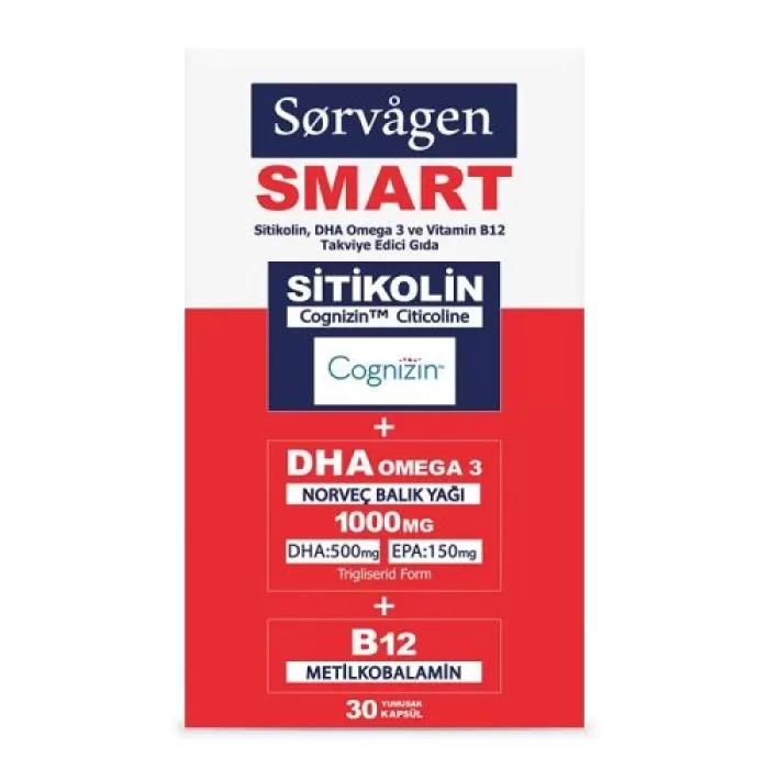 Sorvagen Smart Sitikolin DHA Omega 3 ve B12 30 Kapsül