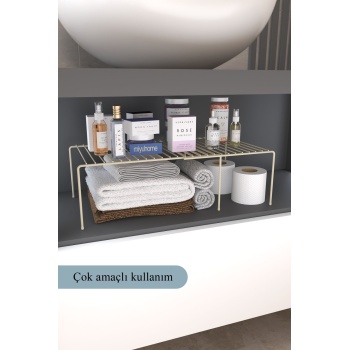 Genişletilebilir Raf Ayarlanabilir Dolap İçi Düzenleyici Mutfak Düzenleyici Banyo Düzenleyici BEJ