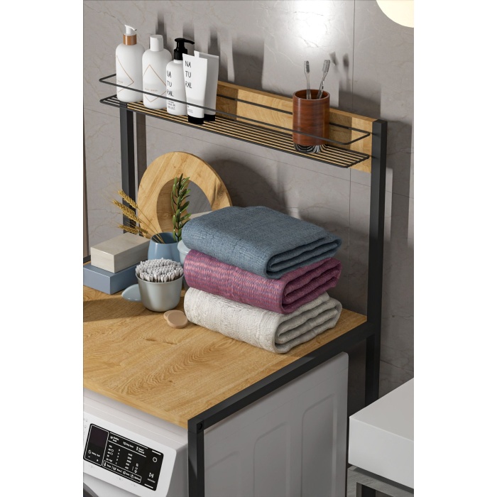 Sepetli Çamaşır Makinesi Üstü Düzenleyici Banyo Rafı Banyo Organizer Çamaşır Makinası Dolabı