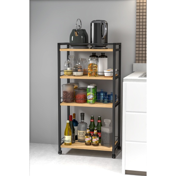 4 Raflı Metal Düzenleyici Tekerlekli Kiler Tekerlekli Banyo Rafı Metal Organizer Çok Amaçlı Raf