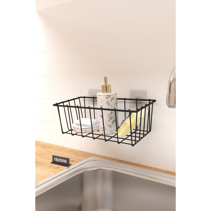 Asılabilir Yapışkanlı Sepet Mutfak Düzenleyici Banyo Rafı Çok Amaçlı Organizer