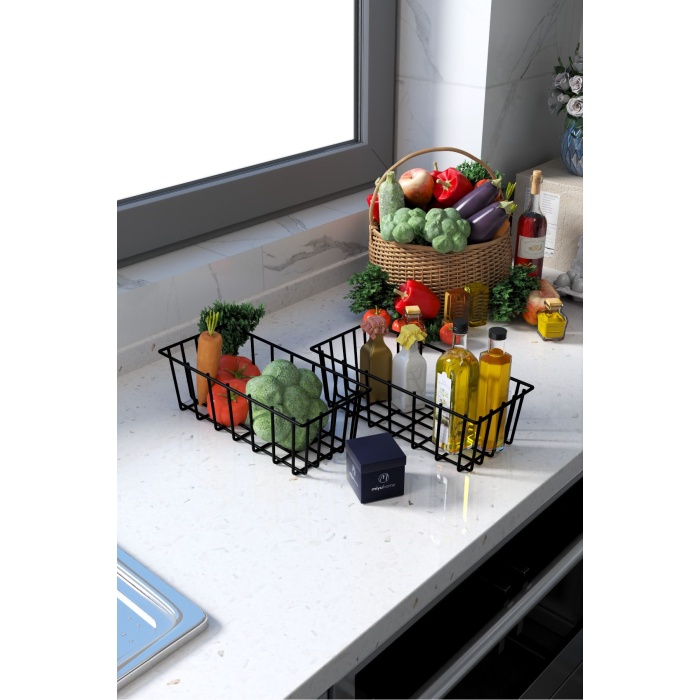 2li Dikdörtgen Lüks Sepet Mutfak Düzenleyici Banyo Organizer Tel Sepet Metal Organizer Meyve Sepeti