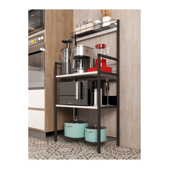 Metal Sepetli Mutfak Bangosu Kahve Köşesi Mutfak Standı Airfryer Mikrodalga Kahve Makinesi Organizer