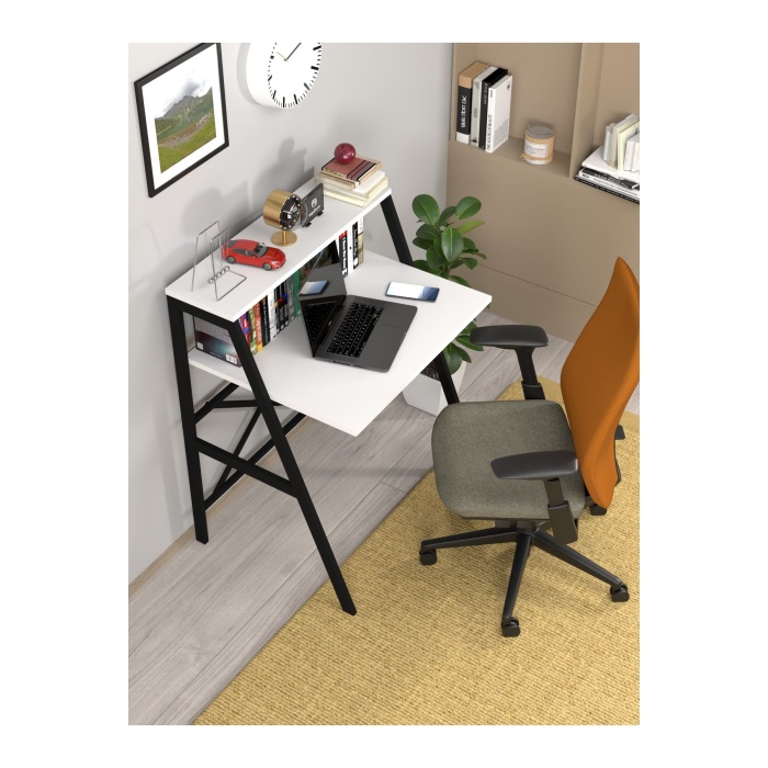 Pratik Çalışma Masası Raflı Ofis Masası Yemek Masası Okul Yurt Masası Metal Raflı Çalışma Masası
