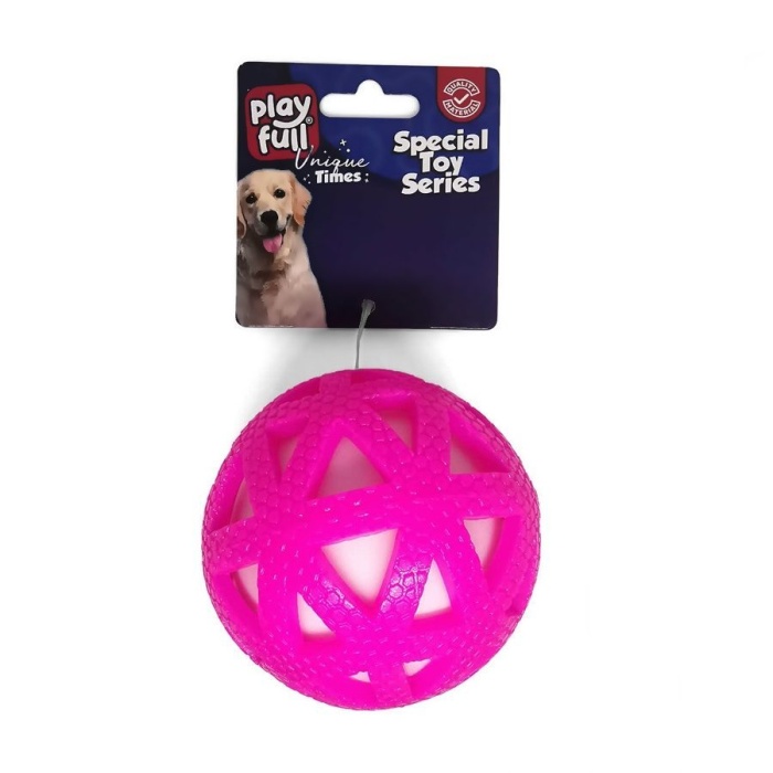 Işıklı Üçgen Desenli Plastik Top Köpek Oyuncağı 7,5 Cm Pembe